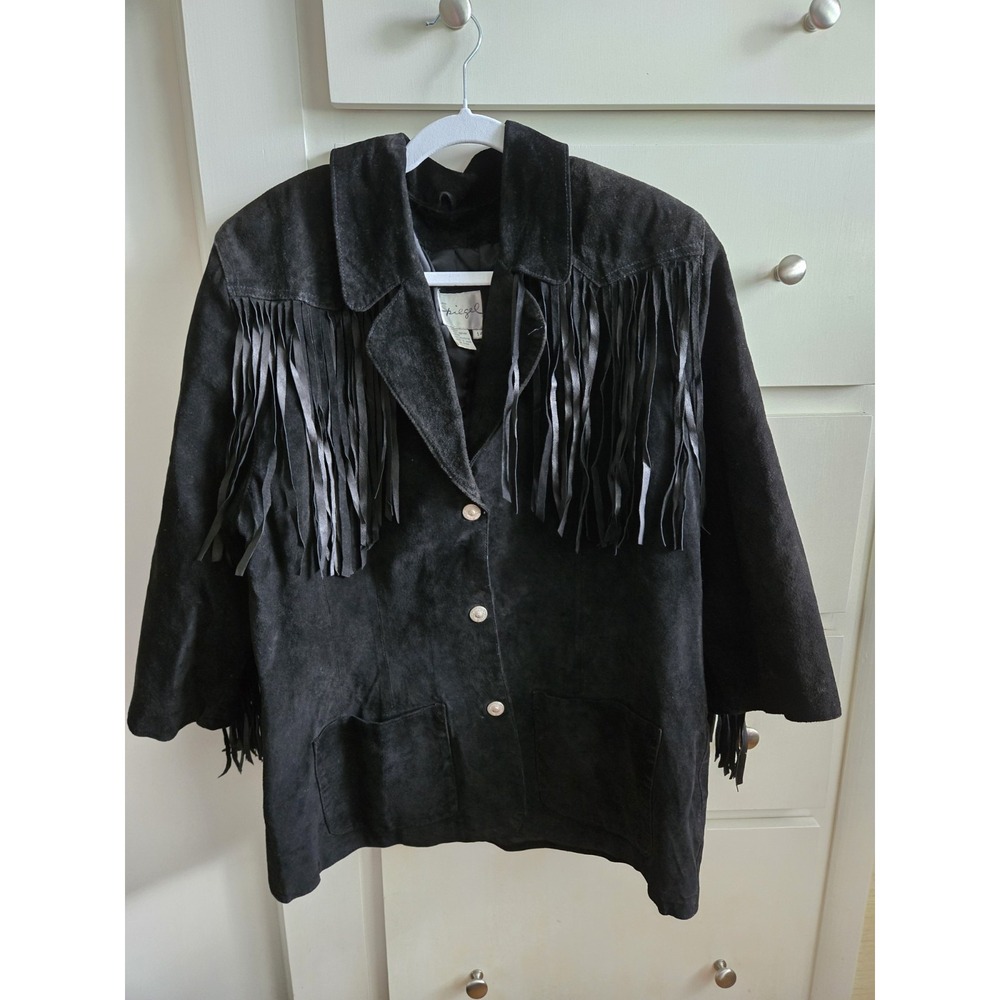 Vintage Women's Spiegel Leather Black Jacket Fringe Size 14 Western